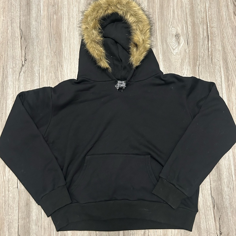 Black hoodie with faux fur hood